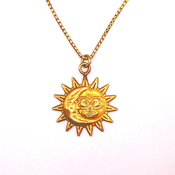 DYADEMA 925 Silver Sun Moon Pendant Italy Sterling Bolo Necklace Gold Vermeil - Picture 3 of 9